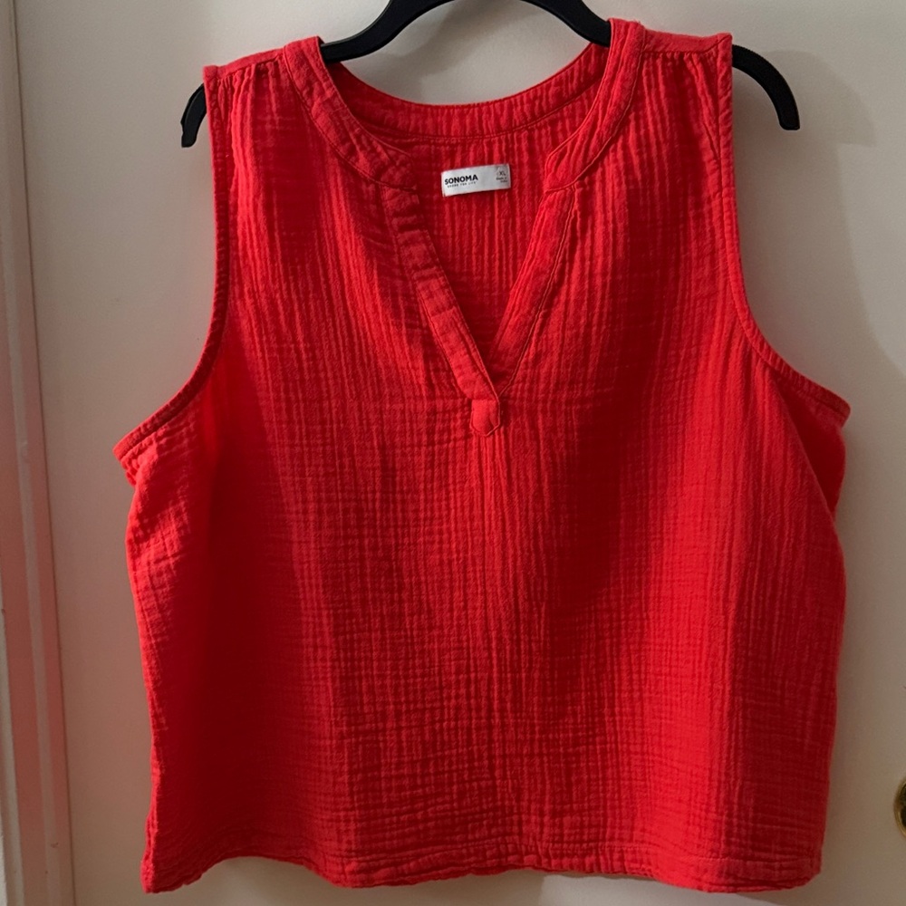 SONOMA Red Sleeveless V-Neck Textured Tank - Picture 2 of 15